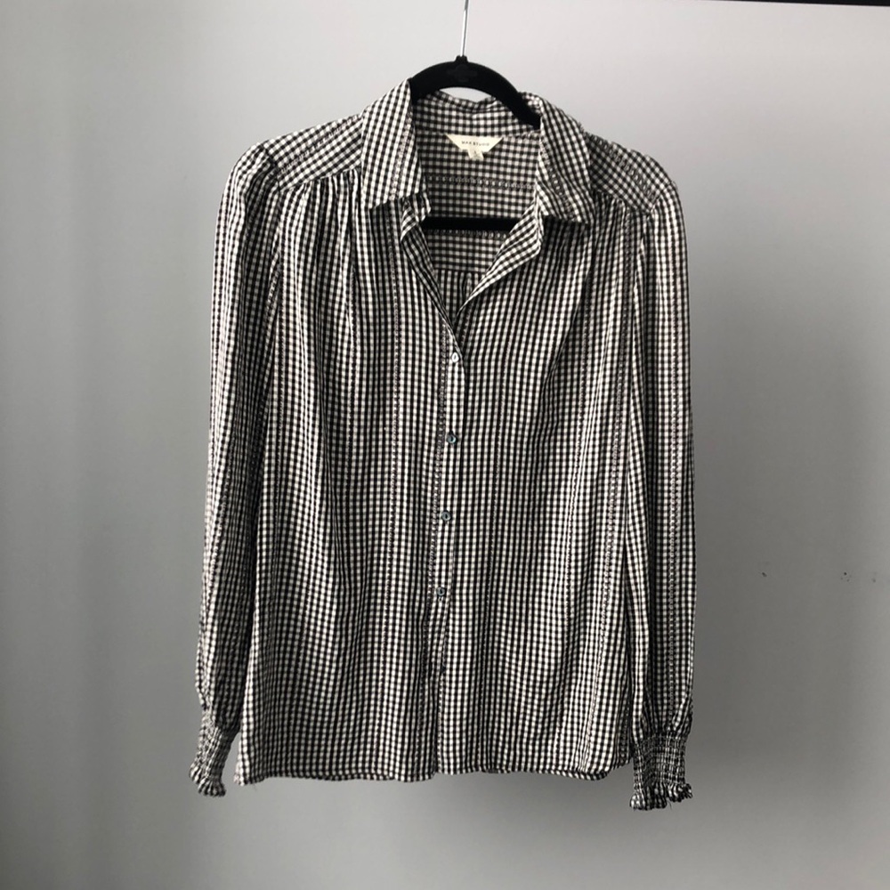 Max Studio Classic Gingham Button Down Size S - image 1